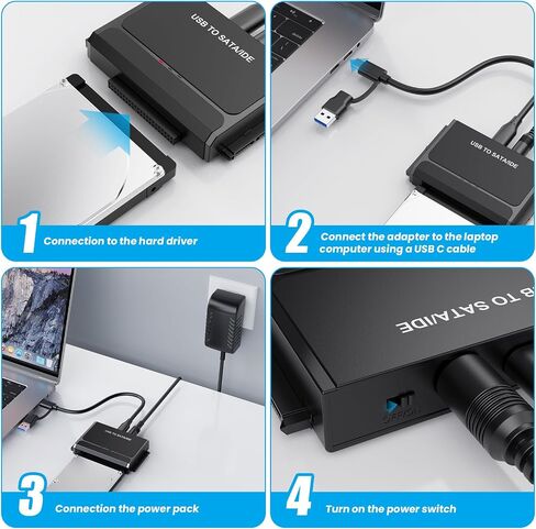 USB 3.0&Type C to SATA IDE Adapter Hard Drive Reader for 2.5" 3.5" HDD/SSD | External Data Transfer Recovery Converter for Hard Drive Disk Hard Drive Adapter Included 12V/2A Power Supply up to 6TB in Saudi Arabia