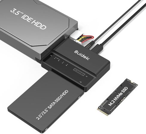 SUIDEK M.2 NVMe to SATA/IDE Adapter, USB 10Gbps Hard Drive Reader Tool Free | PCIe NVMe, SATA and IDE Adapter, M2 SSD Enclosure for M.2 (M Key&M+B Key) Any Sizes, 2.5/3.5" SATA SSD/HDD and 3.5" IDE HDD in Saudi Arabia