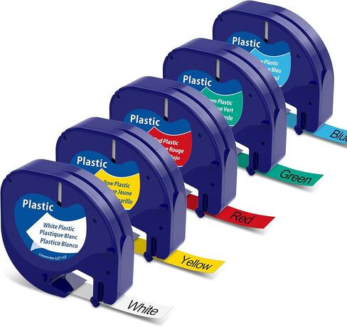 COLORTY Replace for Dymo Label Maker Refills Plastic Label Tape 12mm x 4m | Compatible with Dymo LetraTag LT-100H LT-100T QX50 200B 2000, 91331 91332 91333 91334 91335, 1/2" x 13', 5 Pack in Saudi Arabia