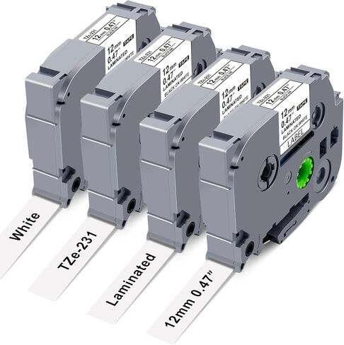 Replace for Brother PTouch Label Tape TZe TZ 12mm 0.47 Laminated White Tape | TZe-231 TZe231, 4 Pack P Touch Label Tape Refill, Compatible with Brother P-Touch PT-D220 D210 H110 D200 D400 Label Makers in Saudi Arabia