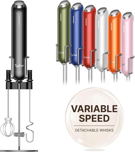 InstaWhisk Upgraded Milk Frother with Variable Speed - Rechargeable Handheld Coffee Frother Wand with Detachable Whisks, Electric Drink Mixer for Latte, Cappuccino, Matcha, Almond Milk, Protein, Black in Saudi Arabia