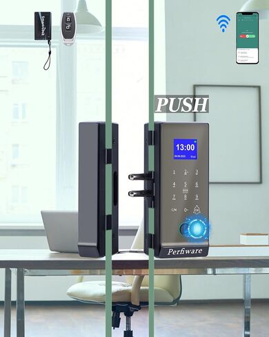Smart Glass Door Lock,Fingerprint Keyboard Remote Pin LG2315 with App Glass Door Locks,Drill-Free Door Lock Security,Great for Office,Home,Hotel,Apartment,Store in Kuwait