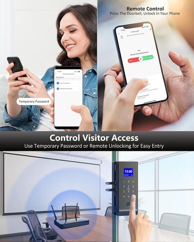 Smart Glass Door Lock,Fingerprint Keyboard Remote Pin LG2315 with App Glass Door Locks,Drill-Free Door Lock Security,Great for Office,Home,Hotel,Apartment,Store in Kuwait