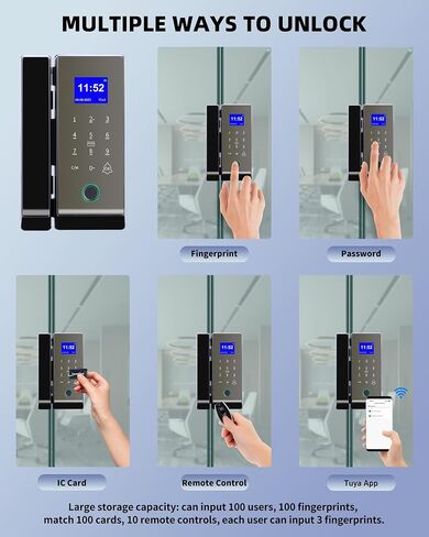 Smart Glass Door Lock,Fingerprint Keyboard Remote Pin LG2315 with App Glass Door Locks,Drill-Free Door Lock Security,Great for Office,Home,Hotel,Apartment,Store in Kuwait