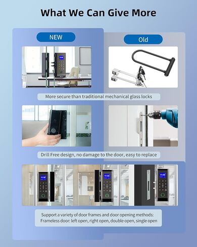 Smart Glass Door Lock,Fingerprint Keyboard Remote Pin LG2315 with App Glass Door Locks,Drill-Free Door Lock Security,Great for Office,Home,Hotel,Apartment,Store in Kuwait