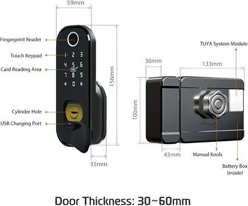 Fingerprint Waterproof Outdoor Garden Lock Remote Control TUYA WiFi App Code Keyless Smart Door Lock Electric Rim Lock in Kuwait