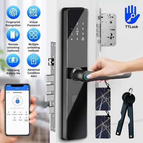KEPEAK Fingerprint Smart Lock with 2 Lever Handle Set, App Control, Keyless Entry Front Door Lock Set, Electronic Digital Touchscreen Keypad, Auto Lock, Secure Home Access in Saudi Arabia