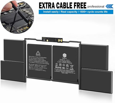 Battery A2113 for MacBook Pro 16 Inch A2141 Retina Year 2019 2020 EMC 3347 | 8700mAh A2113 Replacement Battery with Smart Temp Control, High Capacity, Long Runtime, Low Heat in Kuwait