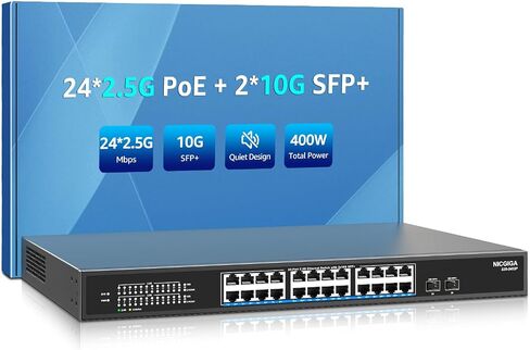 16 Port 2.5G PoE Switch Unmanaged with 16 Port 2.5Gb Base-T PoE+@250W + 2 x 10G SFP+ Uplink, NICGIGA 18 Port 2.5Gbe IEEE802.3af/at Power Over Ethernet Switch, Support WiFi6 AP, NAS, 4K PoE Camera NVR. in Saudi Arabia