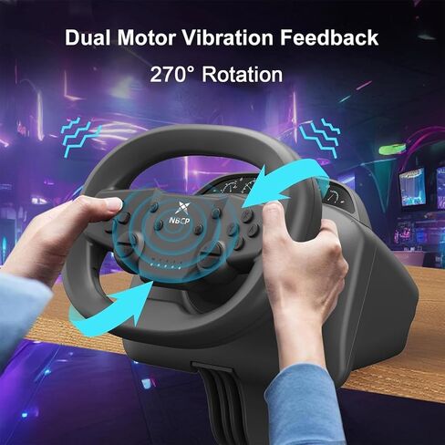 DOYO PS4 Steering Wheel and Pedals, 270 Degree Wireless Gaming Racing Wheel with Dual-Vibration Motors, Pro Racing Wheel for PC, Switch, PS4, PS3, IOS & Android Mobile Phones in Saudi Arabia
