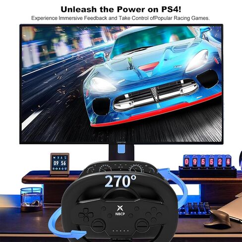 DOYO PS4 Steering Wheel and Pedals, 270 Degree Wireless Gaming Racing Wheel with Dual-Vibration Motors, Pro Racing Wheel for PC, Switch, PS4, PS3, IOS & Android Mobile Phones in Saudi Arabia