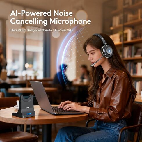 Wireless Headset With Microphone, Bluetooth 5.3 Headset With 45H Battery | Bluetooth 5.3, 45H Talk Time, Mute Button, Charging Base, Protein Leather Cushions for Work Calls and Online Meetings in Saudi Arabia