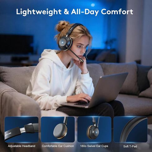 Wireless Headset With Microphone, Bluetooth 5.3 Headset With 45H Battery | Bluetooth 5.3, 45H Talk Time, Mute Button, Charging Base, Protein Leather Cushions for Work Calls and Online Meetings in Saudi Arabia