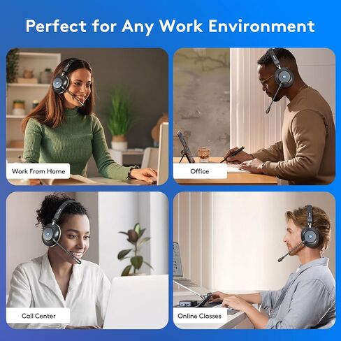 Wireless Headset With Microphone, Bluetooth 5.3 Headset With 45H Battery | Bluetooth 5.3, 45H Talk Time, Mute Button, Charging Base, Protein Leather Cushions for Work Calls and Online Meetings in Saudi Arabia