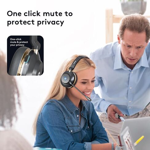 Wireless Headset With Microphone, Bluetooth 5.3 Headset With 45H Battery | Bluetooth 5.3, 45H Talk Time, Mute Button, Charging Base, Protein Leather Cushions for Work Calls and Online Meetings in Saudi Arabia