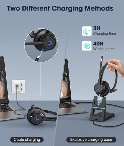 Bluetooth Headset with AI Noise Cancelling Microphone, V5.3 Wireless Headphones with USB Dongle, Charging Station, Microphone Mute Switch, Wireless Headsets for Work in Saudi Arabia