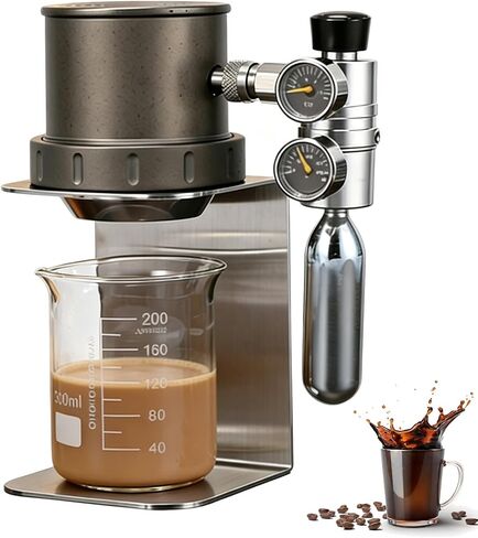 Pneumatic Espresso Machine, Portable Manual Coffee Maker with Dual Pressure Gauge, Includes 200ml Measuring Cup for Home Office Use (Stainless) in Saudi Arabia