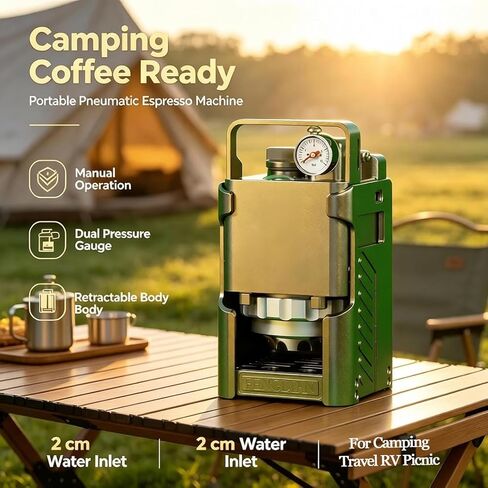 Portable Espresso Machine, Pneumatic Coffee Maker, Manual Outdoor Coffee Brewer With Dual Pressure Gauge, Retractable Aluminum Body, Detachable Design, Shockproof Case For Camping Travel Rv in Saudi Arabia