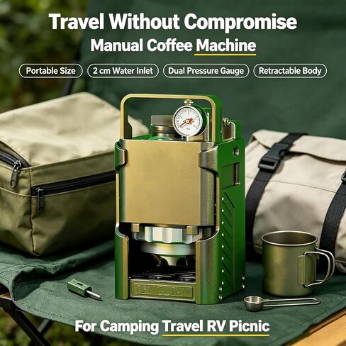 Portable Espresso Machine, Pneumatic Coffee Maker, Manual Outdoor Coffee Brewer With Dual Pressure Gauge, Retractable Aluminum Body, Detachable Design, Shockproof Case For Camping Travel Rv in Saudi Arabia
