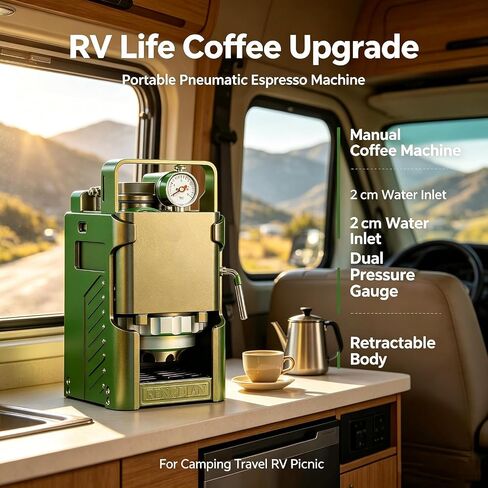 Portable Espresso Machine, Pneumatic Coffee Maker, Manual Outdoor Coffee Brewer With Dual Pressure Gauge, Retractable Aluminum Body, Detachable Design, Shockproof Case For Camping Travel Rv in Saudi Arabia
