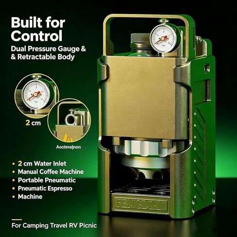 Portable Espresso Machine, Pneumatic Coffee Maker, Manual Outdoor Coffee Brewer With Dual Pressure Gauge, Retractable Aluminum Body, Detachable Design, Shockproof Case For Camping Travel Rv in Saudi Arabia