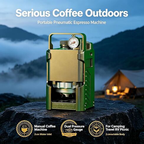 Portable Espresso Machine, Pneumatic Coffee Maker, Manual Outdoor Coffee Brewer With Dual Pressure Gauge, Retractable Aluminum Body, Detachable Design, Shockproof Case For Camping Travel Rv in Saudi Arabia