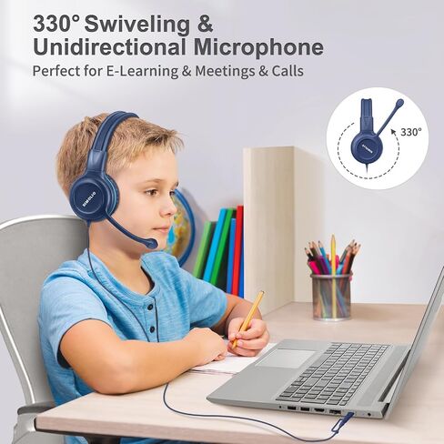 SIMOLIO-USB-C-Wired-Headphone for-School with Boom-Microphone & Mute Button | Portable Over-Ear Kids Gaming Headsets with 3 Level Safe Volume,Bag for Students K12,Boys,Travel,iPad,Galaxy,iPhone,Tablet in Saudi Arabia