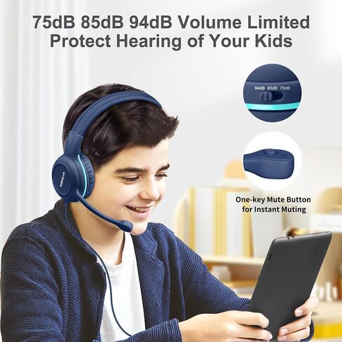 SIMOLIO-USB-C-Wired-Headphone for-School with Boom-Microphone & Mute Button | Portable Over-Ear Kids Gaming Headsets with 3 Level Safe Volume,Bag for Students K12,Boys,Travel,iPad,Galaxy,iPhone,Tablet in Saudi Arabia