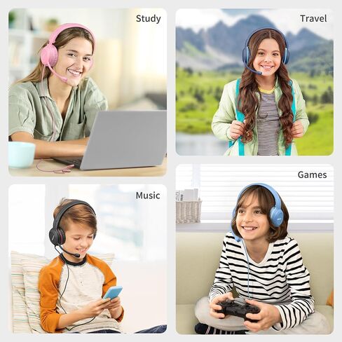 SIMOLIO-USB-C-Wired-Headphone for-School with Boom-Microphone & Mute Button | Portable Over-Ear Kids Gaming Headsets with 3 Level Safe Volume,Bag for Students K12,Boys,Travel,iPad,Galaxy,iPhone,Tablet in Saudi Arabia