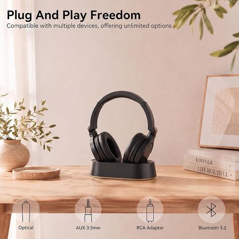 Wireless Headphones for TV Watching, TV Headphones Wireless for Seniors with Transmitter Charging Base, 65H No Audio Delay Bluetooth Headphones for TV, HiFi Stereo Sound, Gifts for Parents/Elderly in Saudi Arabia