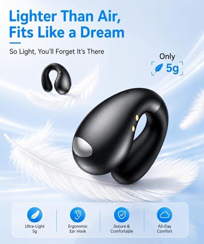 Boytond Ultra Open Ear Earbuds - Comfortable Clip-On Bone Conduction Earbuds, Over-The-Ear Open Headphones with Waterproof Build for Running, Gym Workouts, and Outdoor Sports, Obsidian Black in Saudi Arabia