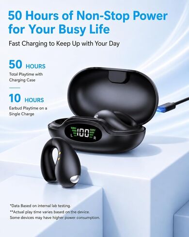 Boytond Ultra Open Ear Earbuds - Comfortable Clip-On Bone Conduction Earbuds, Over-The-Ear Open Headphones with Waterproof Build for Running, Gym Workouts, and Outdoor Sports, Obsidian Black in Saudi Arabia