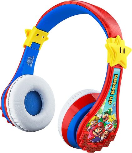 Super Mario Wireless Bluetooth Portable Kids Headphones with Microphone, Volume Reduced to Protect Hearing Rechargeable Battery, Adjustable Kids Headband for School Home or Travel in Saudi Arabia