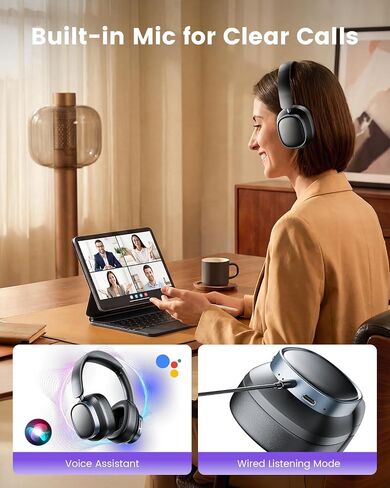 Active Noise Cancelling Headphones,78H Wireless Bluetooth Headphones,Black | Over-Ear Headset,Bluetooth 6.0,Hi-Res,Low Latency,Foldable,Built-in Microphone,Ideal for Travel,Home,Office,Cellphone,PC in Saudi Arabia