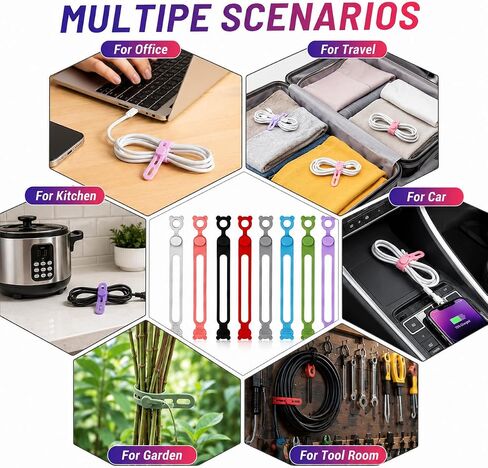 50-Pack Silicone Cable Ties Reusable, Data Cable Organizer, High Elastic, Multipurpose, Cable Management for Charging Cord, Electronics, Computer, Appliances, Travel Essentials in Kuwait