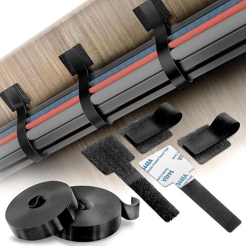 Cable Management Kit – 40 Self-Adhesive Hook & Loop Cable Ties with 2 Extension Straps, Strong Adhesive Cord Organizer for Desk, Wall, Home & Office – Adjustable Wire Holders (Black) in Saudi Arabia