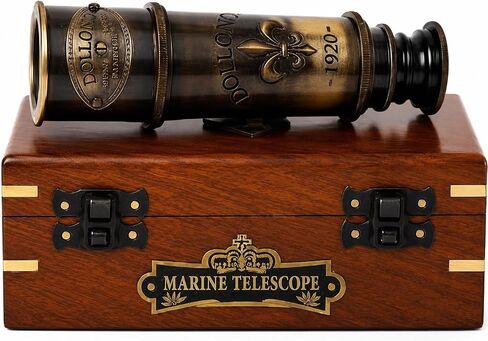Vintage Brass Spyglass Telescope with Wooden Box – 15" Handheld Nautical Pirate Telescope, Antique Maritime Monocular for Navigation, Exploration, Home Décor & Collector Gifts in Saudi Arabia