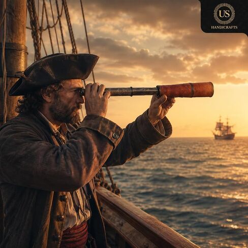 32" Ship Captain Brass Telescope with Spyglass & Leather Case | Handmade Vintage Nautical Decor, Antique Maritime Collectible, Functional Telescope for Sailors, Explorers & Collectors in Saudi Arabia