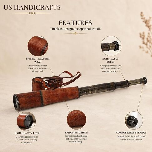 32" Ship Captain Brass Telescope with Spyglass & Leather Case | Handmade Vintage Nautical Decor, Antique Maritime Collectible, Functional Telescope for Sailors, Explorers & Collectors in Saudi Arabia