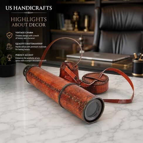 32" Ship Captain Brass Telescope with Spyglass & Leather Case | Handmade Vintage Nautical Decor, Antique Maritime Collectible, Functional Telescope for Sailors, Explorers & Collectors in Saudi Arabia
