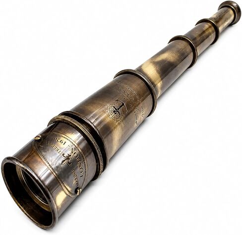 12" Handheld Brass Telescope with Engraved Imprints | Vintage Pirate Spyglass, Nautical Maritime Collectible, Antique Brass Telescope in Wooden Box | Pirate Decor & Gift for Collectors in Saudi Arabia