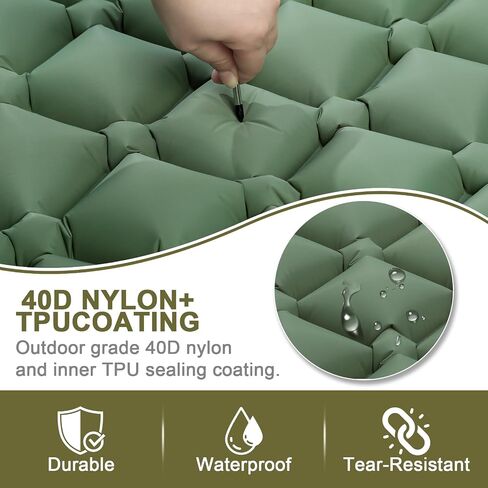 Self Inflating Sleeping Pad for Camping with Seat Cushion, Single, Green | Ultralight Inflatable Camping Mattress,Equipped with Built-in Foot Pump&Pillow,Portable for Backpacking Hiking,Travel,Tent in Saudi Arabia