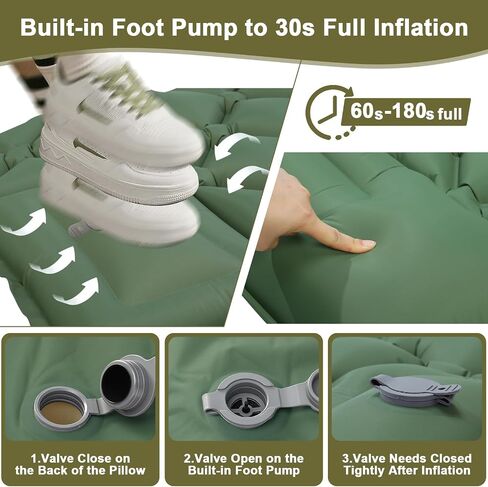 Self Inflating Sleeping Pad for Camping with Seat Cushion, Single, Green | Ultralight Inflatable Camping Mattress,Equipped with Built-in Foot Pump&Pillow,Portable for Backpacking Hiking,Travel,Tent in Saudi Arabia