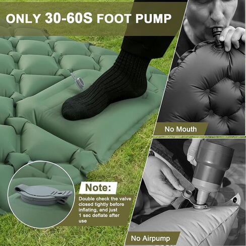 Self Inflating Sleeping Pad for Camping with Seat Cushion, Single, Green | Ultralight Inflatable Camping Mattress,Equipped with Built-in Foot Pump&Pillow,Portable for Backpacking Hiking,Travel,Tent in Saudi Arabia