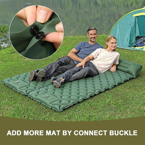 Self Inflating Sleeping Pad for Camping with Seat Cushion, Single, Green | Ultralight Inflatable Camping Mattress,Equipped with Built-in Foot Pump&Pillow,Portable for Backpacking Hiking,Travel,Tent in Saudi Arabia