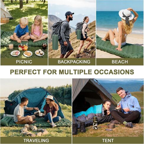 Self Inflating Sleeping Pad for Camping with Seat Cushion, Single, Green | Ultralight Inflatable Camping Mattress,Equipped with Built-in Foot Pump&Pillow,Portable for Backpacking Hiking,Travel,Tent in Saudi Arabia