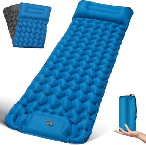 Camping Sleeping Pad 4" Extra Thick Ultralight Inflatable Sleeping Pad | with Built-in Foot Pump & Pillow, Quick Inflate Compact Camping Air Mattress for Backpacking, Hiking, Travel & Tent, Grey in Saudi Arabia
