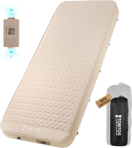 TOBTOS 4" Thick Self Inflating Sleeping Pad with Electric Pump | 60s Inflate, Ultra-Compressible Compact Foam, Insulated Sleeping Mat, For Tent, Car, Camping in Saudi Arabia