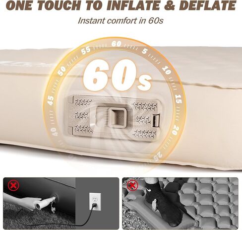 TOBTOS 4" Thick Self Inflating Sleeping Pad with Electric Pump | 60s Inflate, Ultra-Compressible Compact Foam, Insulated Sleeping Mat, For Tent, Car, Camping in Saudi Arabia