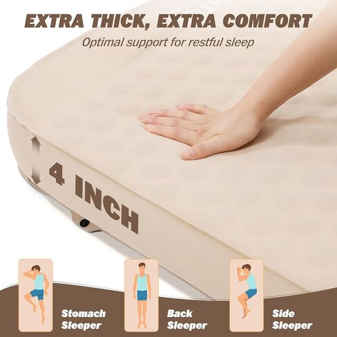 TOBTOS 4" Thick Self Inflating Sleeping Pad with Electric Pump | 60s Inflate, Ultra-Compressible Compact Foam, Insulated Sleeping Mat, For Tent, Car, Camping in Saudi Arabia